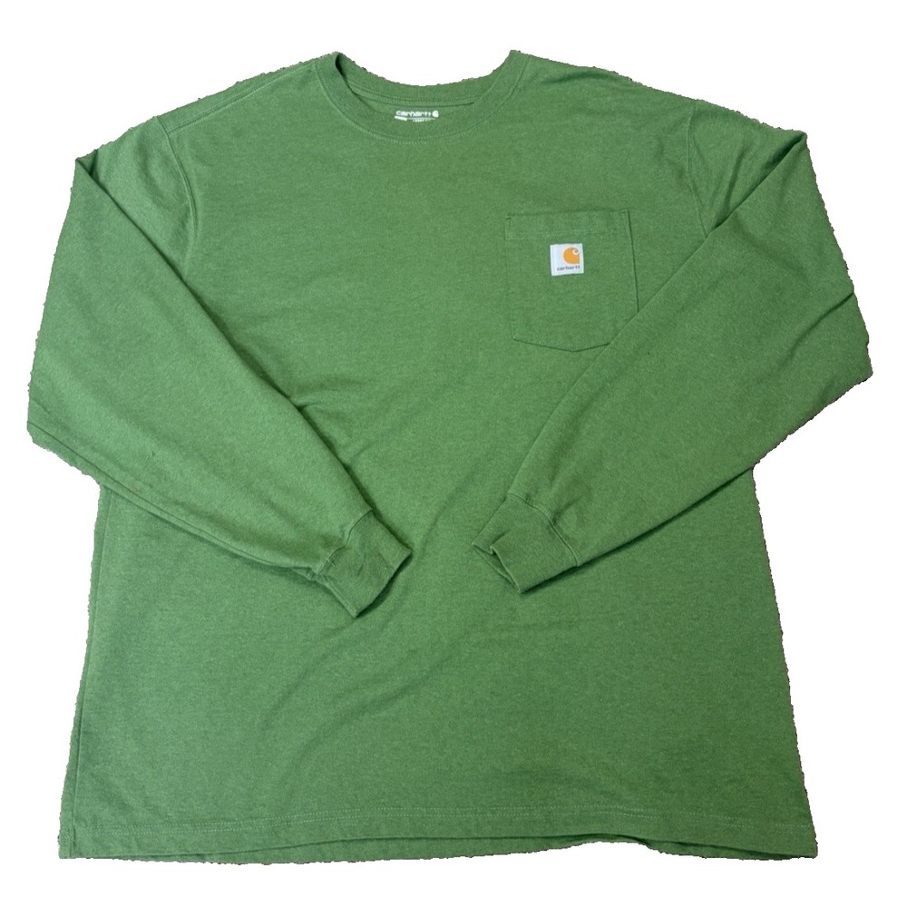 Carhartt Men's XL T-Shirt Green Long Sleeve Crew Neck Loose Fit Logo TK5487-M